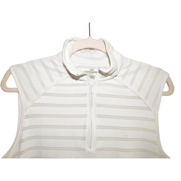 Dockers White Stripe 1/4 Zip Golf Tennis Sleeveless Polo Shirt L‎ - Picture 2 of 4